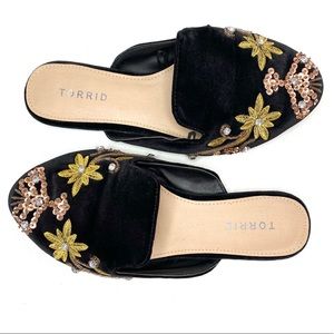 TORRID boho hippie velour beaded sequin mule Sz 7W